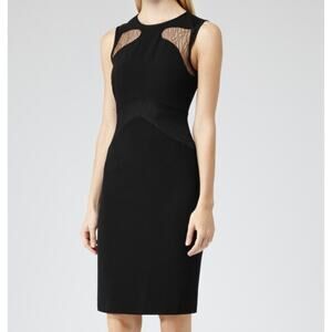 Reiss Evangeline Lace Black Dress Sleeveless Shift Career Workwear Office Size 4